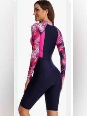 woman UV rash one piece  long bathing suit.